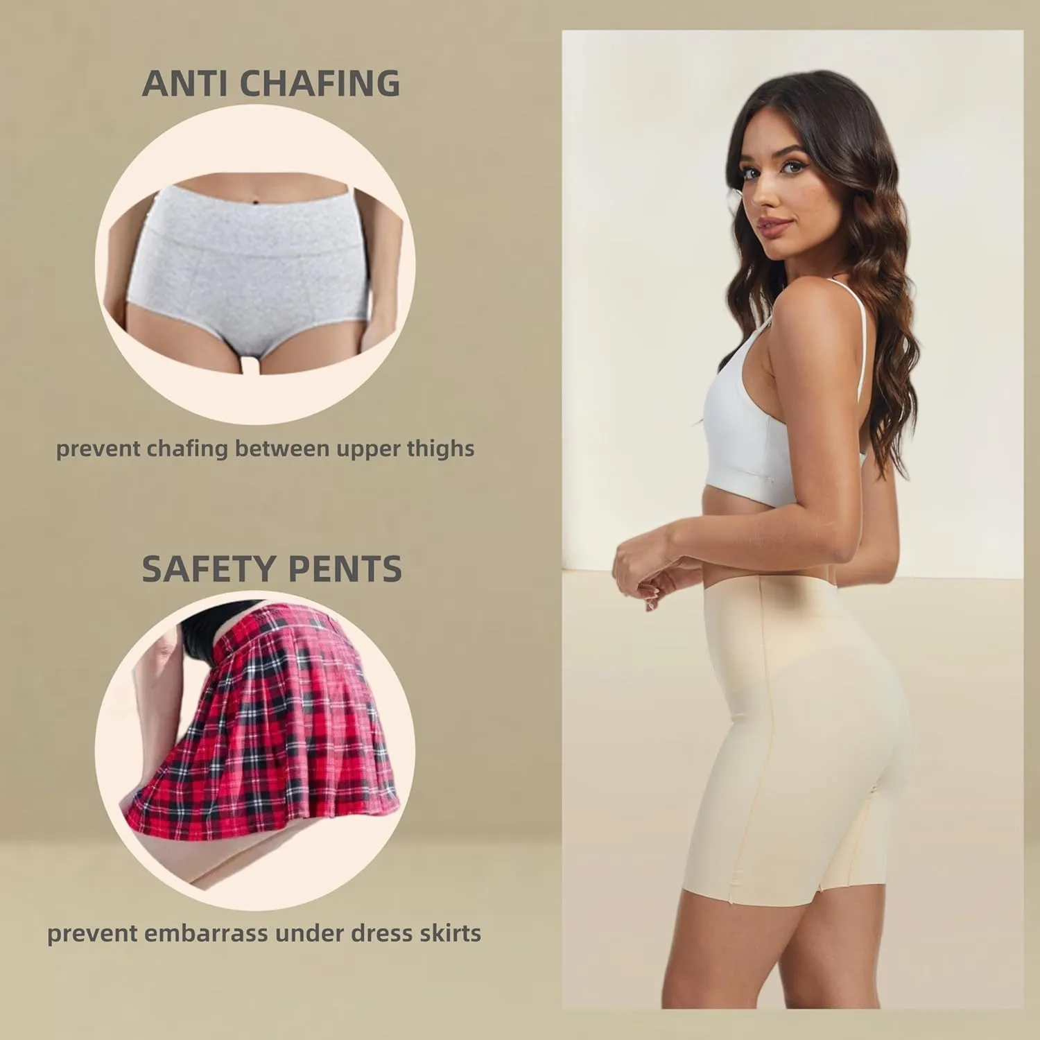 JTJFIT Women High-Waisted Slip Shorts Under Dresses Seamless Cooling Shorts Boyshorts Prevent Chafing Underdress