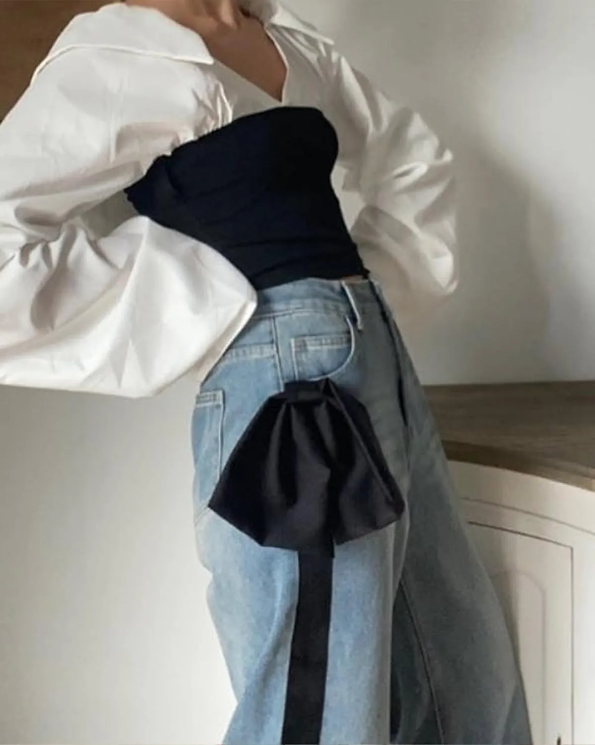 Kedera Women High Waisted Bow Jeans Casual Straight Leg Patchwork Baggy Boyfriend Pants Spring 2025 Denim Jean Trousers