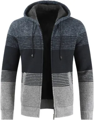 Kinkia Men's Zip Up Hoodies Casual Long Sleeve Full Zipper Sherpa Fleece Lined Knit Cardigan Sweater Jacket with Pockets