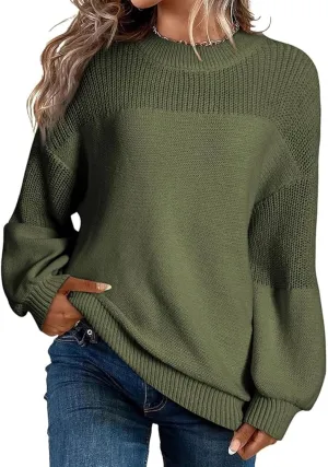 Knit Crew Neck Sweater for Women Ladies Winter Cute Oversized Pullover Sweaters Long Sleeve Blouse Sweatshirts