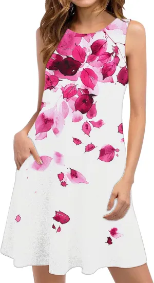 Ladies' Printed Sundress Tops 2025 Beach Wear Loose Fit Ladies Tops Crewneck Slimming Waisted Summer Outwear