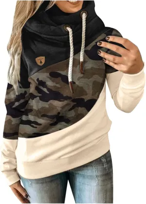 LCMTWX Sleeve Casual Hoodie Splice Contrast Long Sweatshirt Solid Strap Women Tops Women's Hoodies Sweatshirts Petite