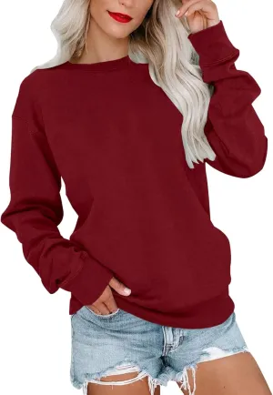 LCMTWX Womens Casual Round Neck Sweatshirt Long Sleeve Top Cute Pullovers Plus Size Loose Solid Pullover Sweater Sweatshirts
