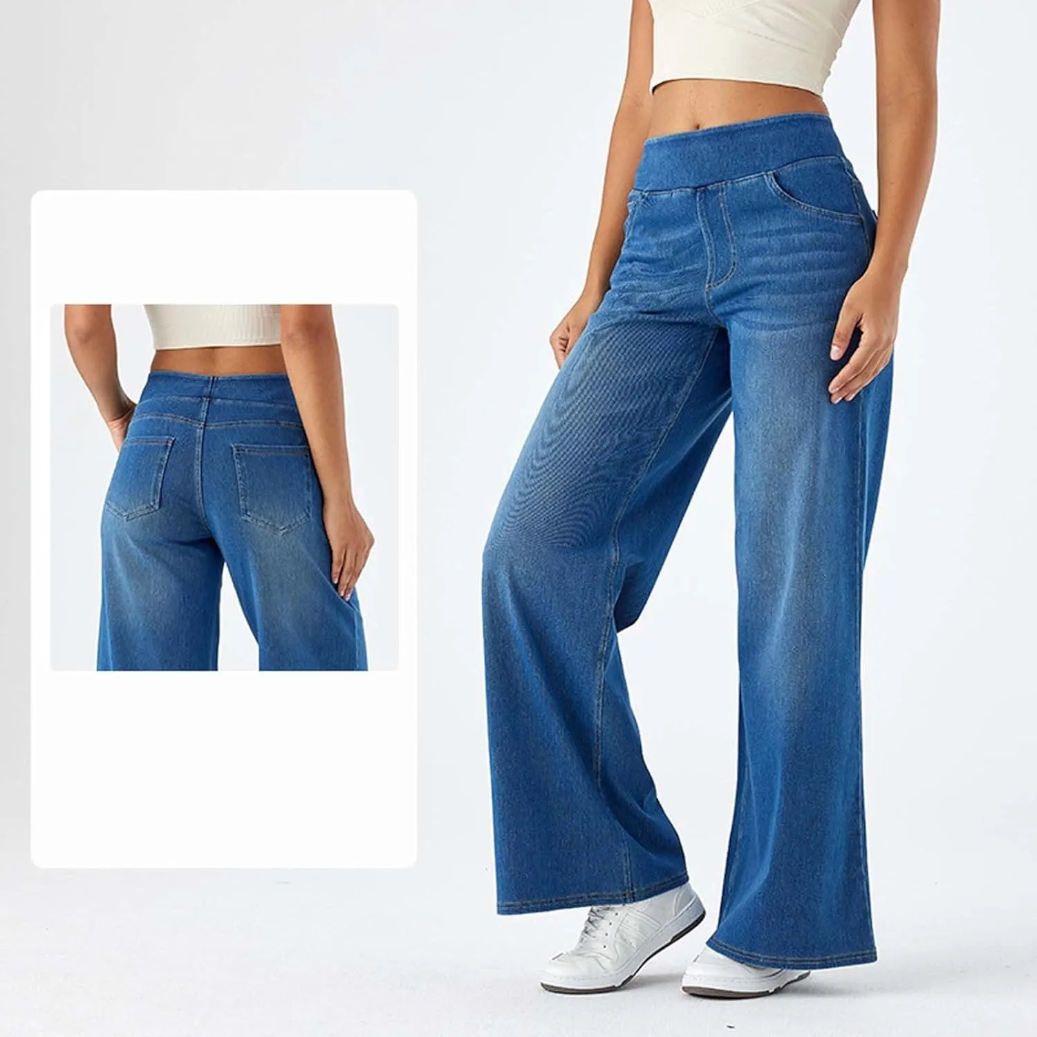 Leggings That Look Like Jeans Women Tummy Control Pull On Stretchy Jeans High Waisted Skinny Jean Leggings with Pockets