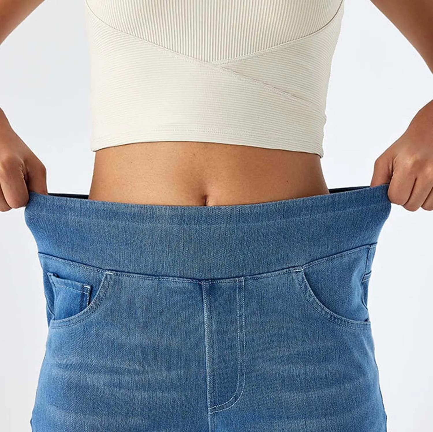 Leggings That Look Like Jeans Women Tummy Control Pull On Stretchy Jeans High Waisted Skinny Jean Leggings with Pockets