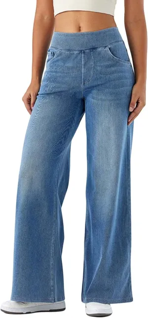 Leggings That Look Like Jeans Women Tummy Control Pull On Stretchy Jeans High Waisted Skinny Jean Leggings with Pockets