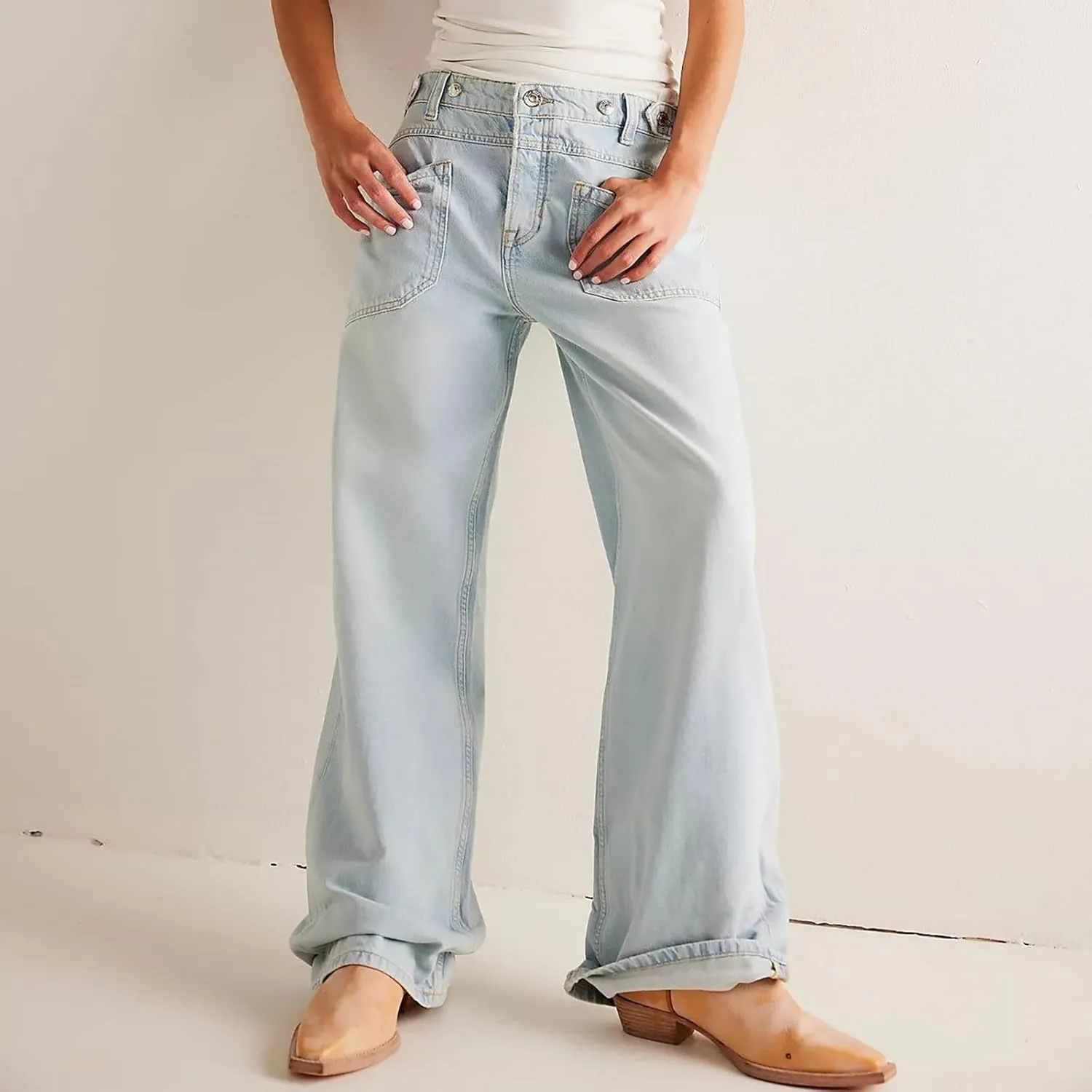 Light Miramar Sweatpants for Women Low Rise Baggy Jeans Loose Fit Boyfriend Straight Wide Leg Stretch Pants