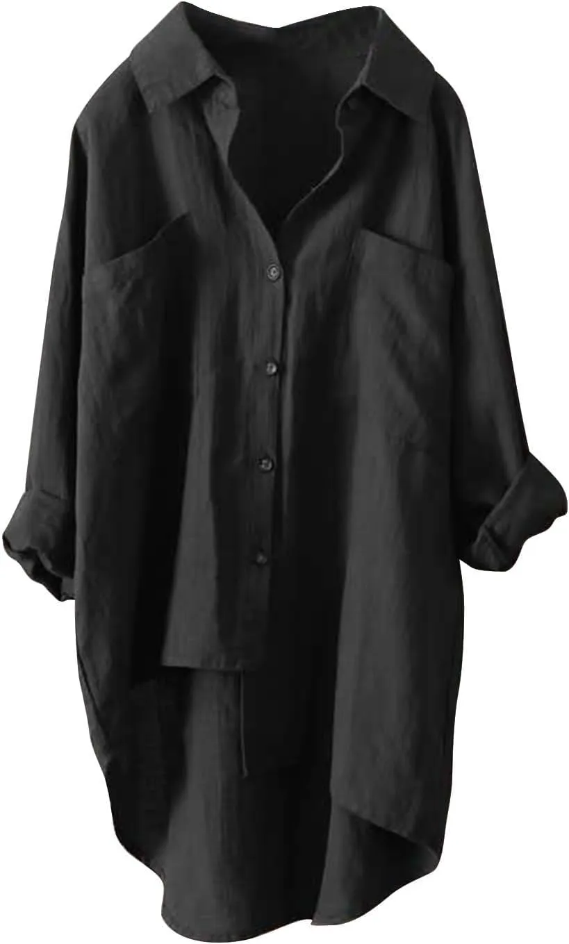 Linen Button Down Shirt Women Sleeve Collar Casual Women's Shirt Women's Shirt Tops for Women Womens Linen Shirt