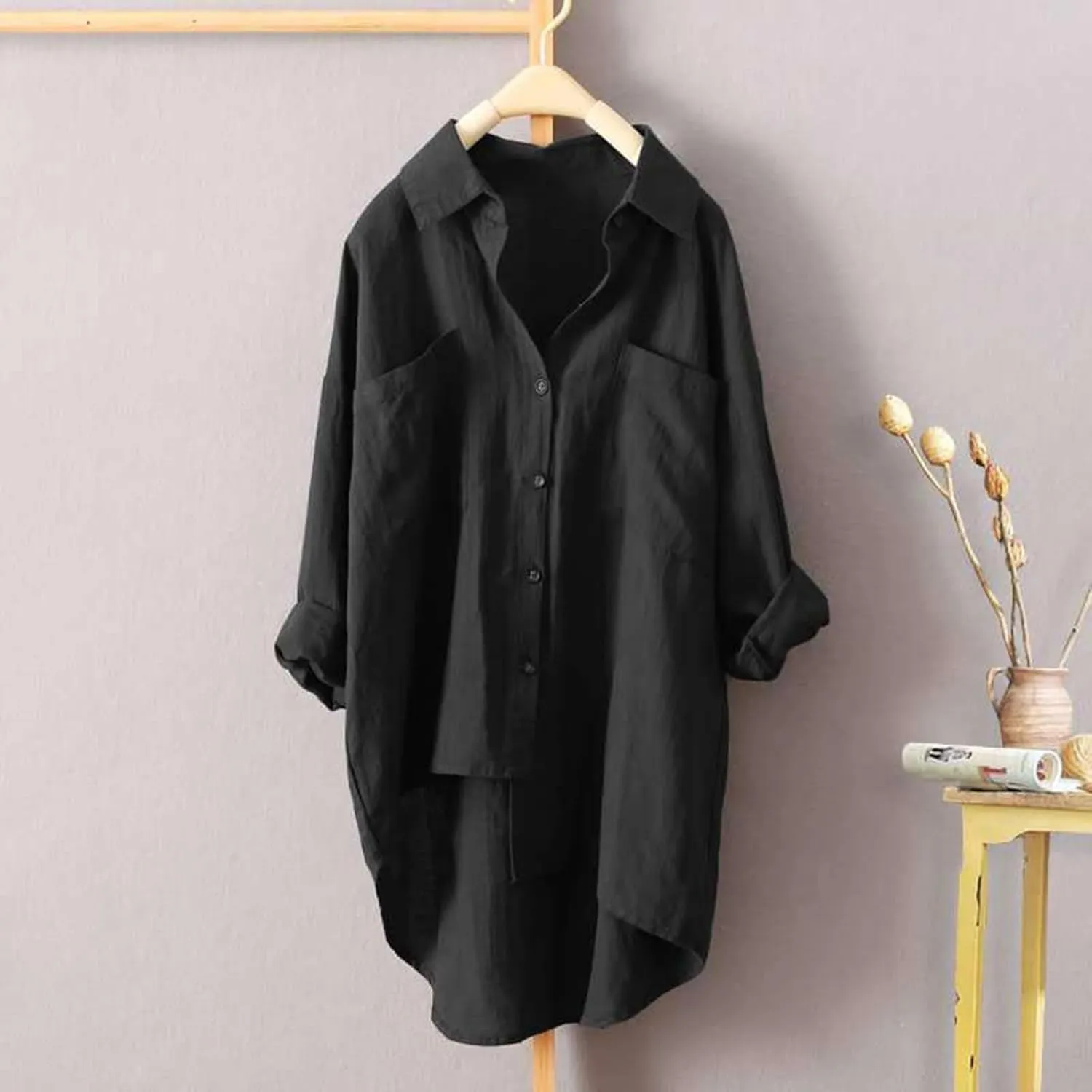 Linen Button Down Shirt Women Sleeve Collar Casual Women's Shirt Women's Shirt Tops for Women Womens Linen Shirt