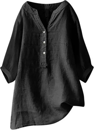 Linen Button Down Shirt Women Solid Color Medium Sleeve Collar Casual Women's Shirt Women's Shirt Womens Linen Pants