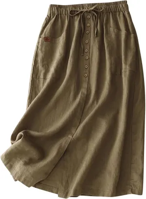 Linen Maxi Skirts for Women 2025 Summer Boho Elastic Waist Skirts Plus Size Trendy Casual Loose Long Skirt Dress