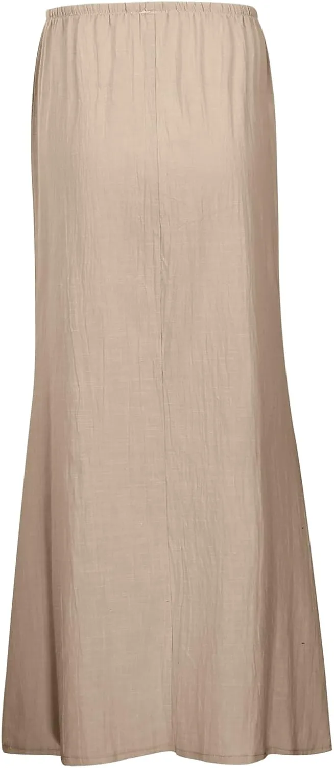 Linen Maxi Skirts for Women Trendy Summer Comfy Drawstring Waist A Line Skirts Vacation Boho Flowy Ankle-Length Skirt