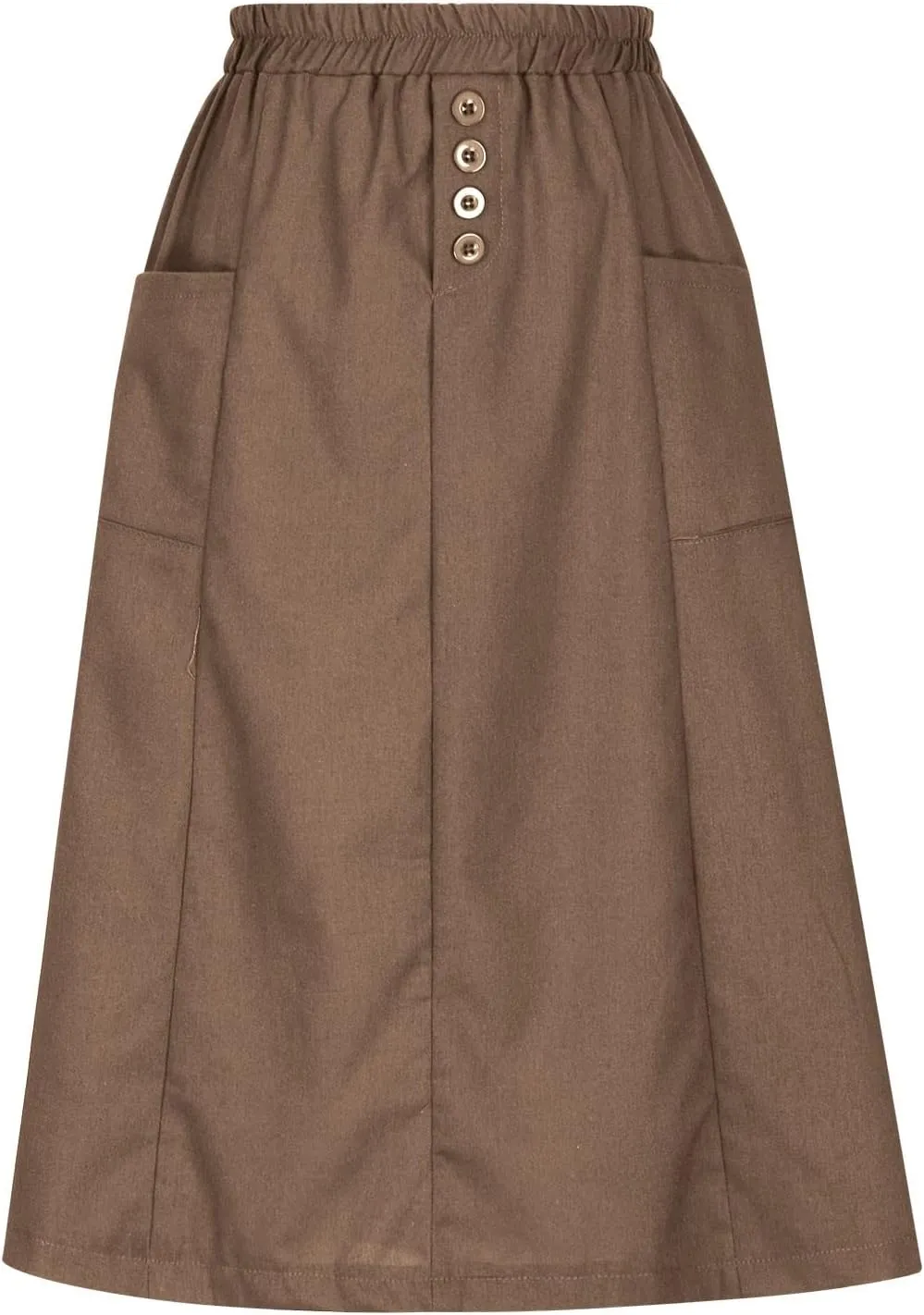 Linen Skirts for Women Button Front Elastic Waist A-Line Midi Skirt Summer Casual Flowy Swing Skirts with Pockets