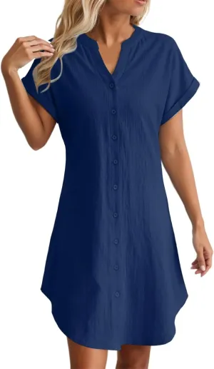Linen Summer Dresses for Women Fashion Boho Cotton Vacation Dress Evening Party Summer Button Down Tunic Shirts