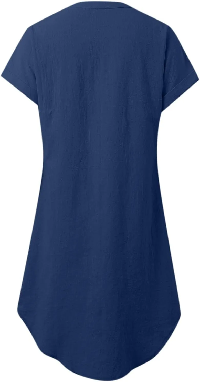 Linen Summer Dresses for Women Fashion Boho Cotton Vacation Dress Evening Party Summer Button Down Tunic Shirts