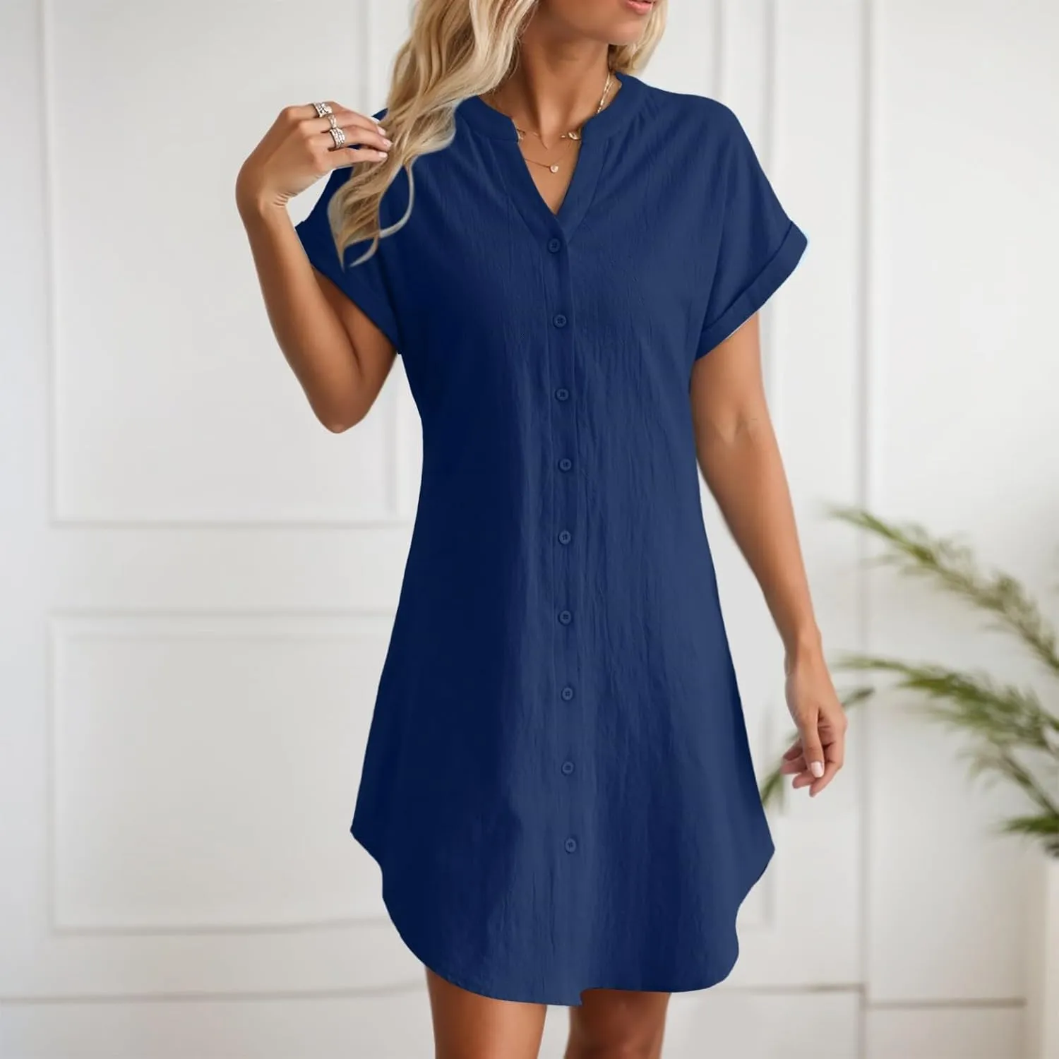 Linen Summer Dresses for Women Fashion Boho Cotton Vacation Dress Evening Party Summer Button Down Tunic Shirts