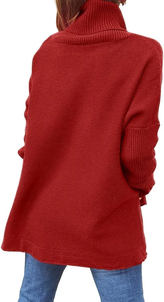 LOAIHA Turtleneck Sweaters for Women Batwing Sleeve Spilt Pullover Sweater Chunky Knit Jumper 2024 Fall Winter Outfits