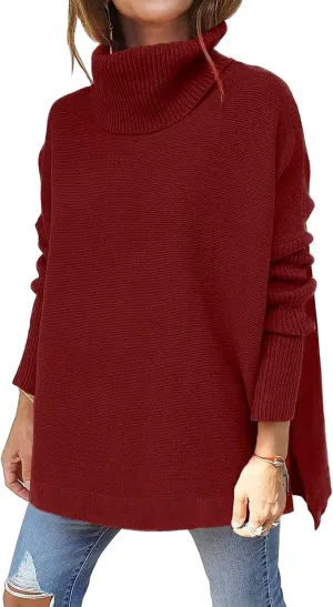 LOAIHA Turtleneck Sweaters for Women Batwing Sleeve Spilt Pullover Sweater Chunky Knit Jumper 2024 Fall Winter Outfits