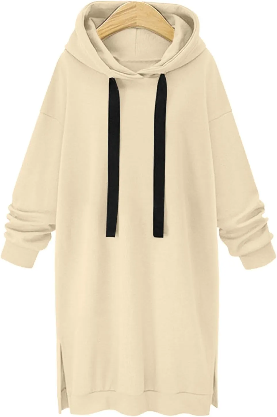 Long Hoodies for Women Oversize Longline Pullover Sweatshirt Split Hem Drawstring Hoodie Dress with Kangaroo Pocket