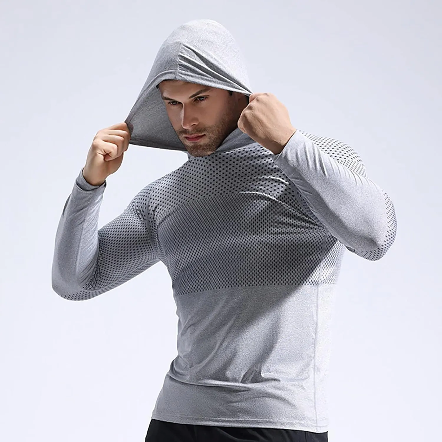 Long Sleeve Hooded Shirts for Men Summer UPF UV 50  Sun Protection T-Shirts Hooded Rash Guard Quick Dry Fishing Tops