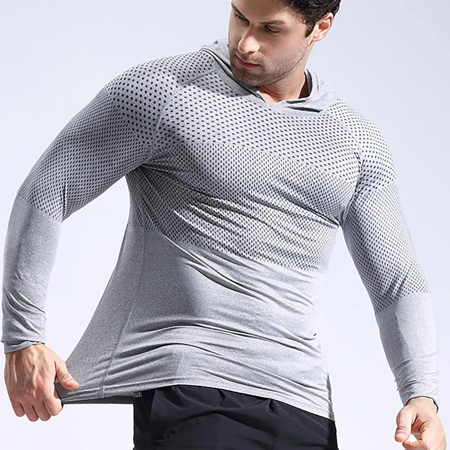 Long Sleeve Hooded Shirts for Men Summer UPF UV 50  Sun Protection T-Shirts Hooded Rash Guard Quick Dry Fishing Tops