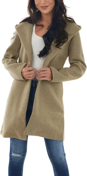 Longline Cardigan Waist Belted Overcoat Women Coat with Hood Oversized Sweatshirt Formal Blazer Open Front Jacket S-2XL