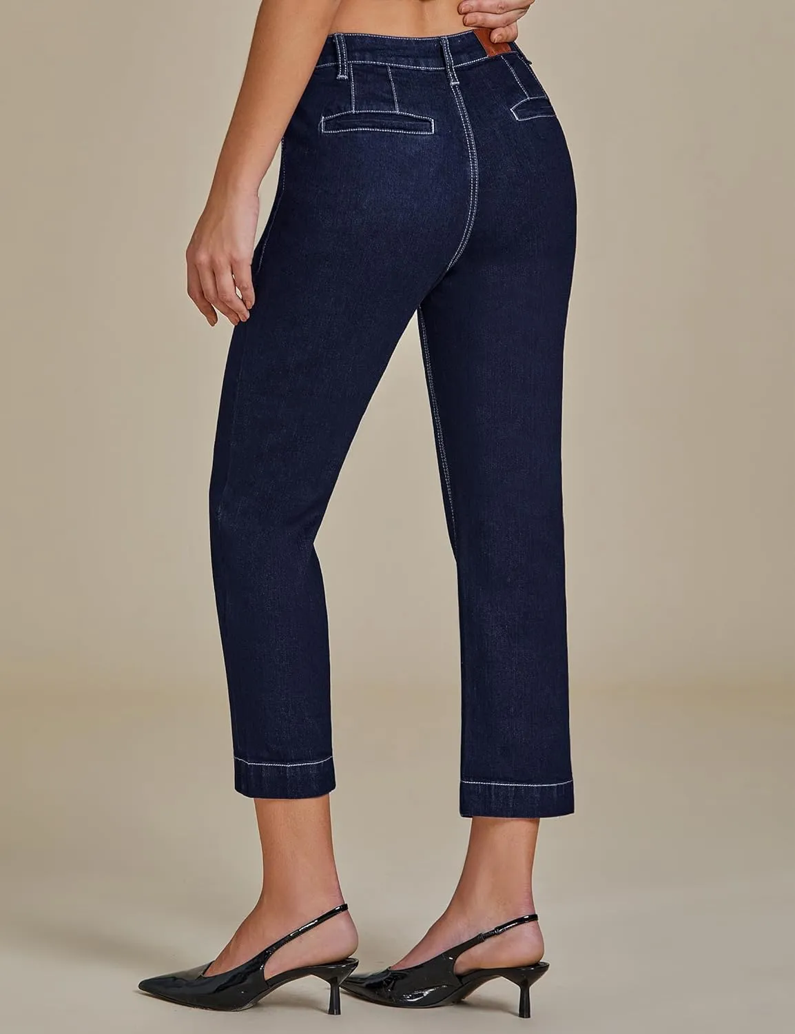 luvamia Capri Jeans for Women High Waisted Slim Straight Stretchy Denim Capris Pants Welt Pockets Casual Cropped Jeans