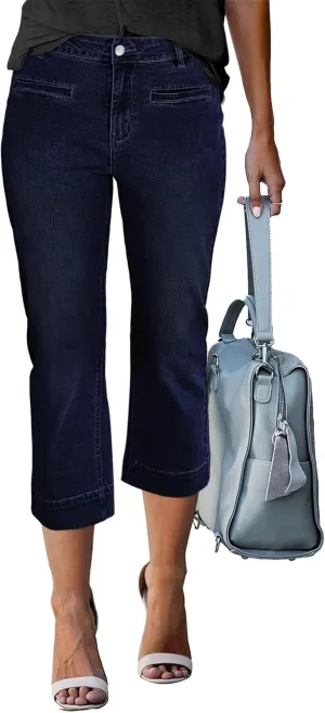 luvamia Capri Jeans for Women High Waisted Slim Straight Stretchy Denim Capris Pants Welt Pockets Casual Cropped Jeans