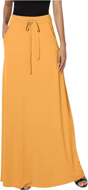 Maxi Skirt for Women 2024 Fashion Casual Elastic High Waisted Spring Summer Long Floor Length Skirts with Pockets