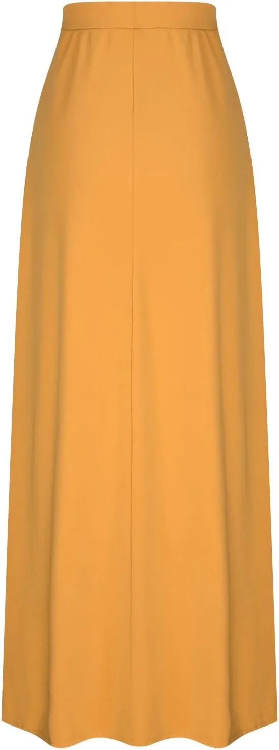 Maxi Skirt for Women 2024 Fashion Casual Elastic High Waisted Spring Summer Long Floor Length Skirts with Pockets