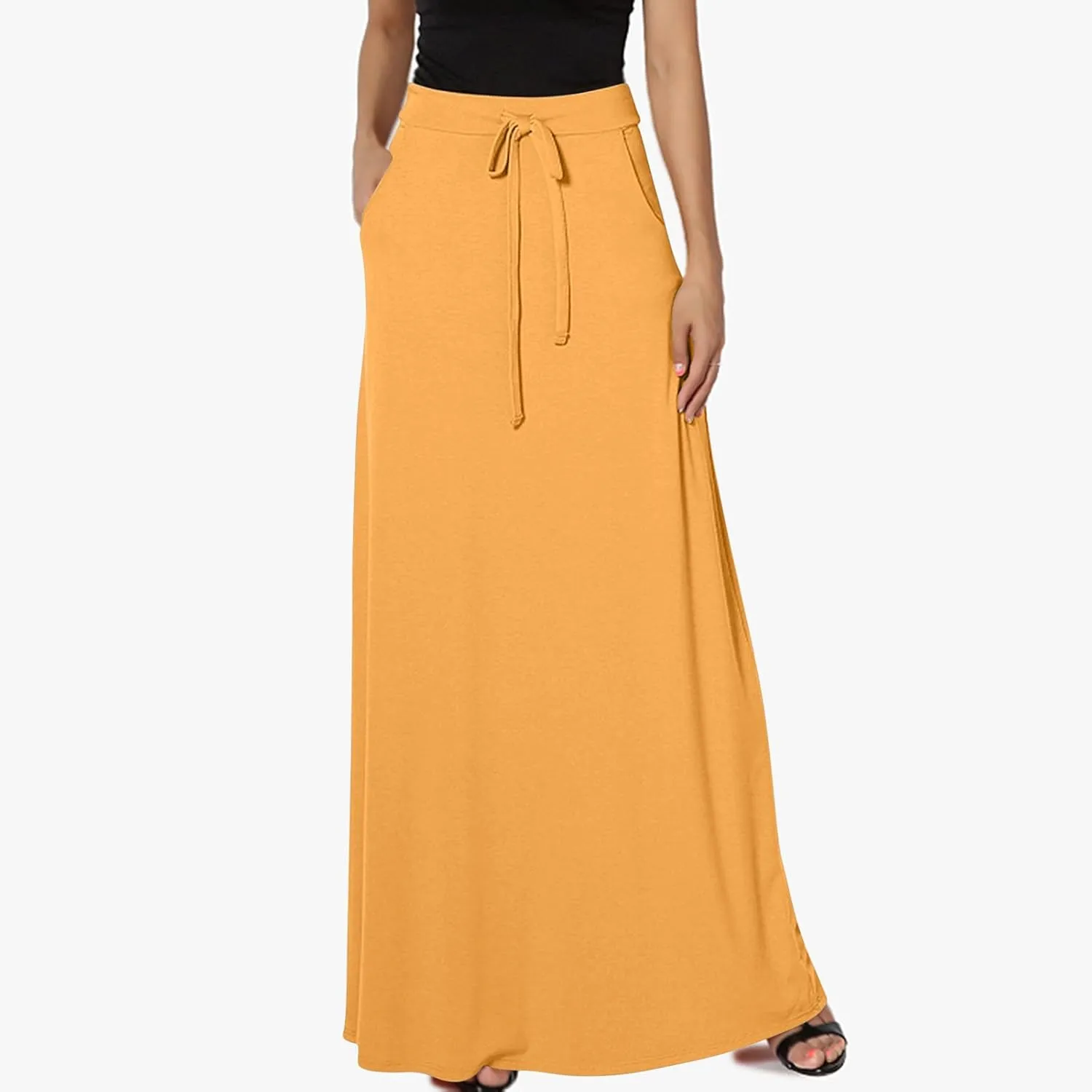 Maxi Skirt for Women 2024 Fashion Casual Elastic High Waisted Spring Summer Long Floor Length Skirts with Pockets