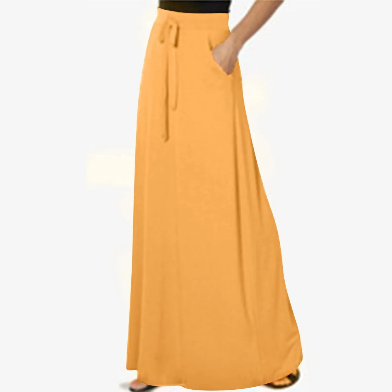 Maxi Skirt for Women 2024 Fashion Casual Elastic High Waisted Spring Summer Long Floor Length Skirts with Pockets