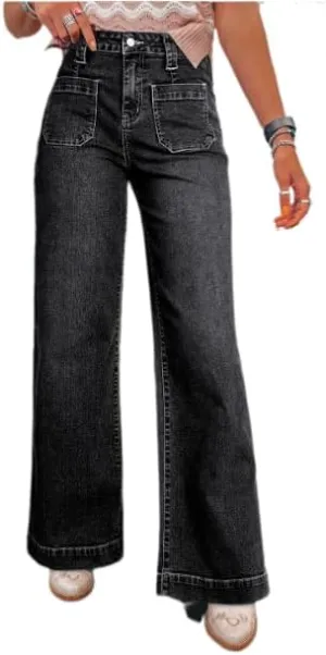 Melliflo High Rise Wide Leg Jeans Front Pockets Y2K Baggy Denim Pants for Women Trendy Straight Leg Trouser Jeans
