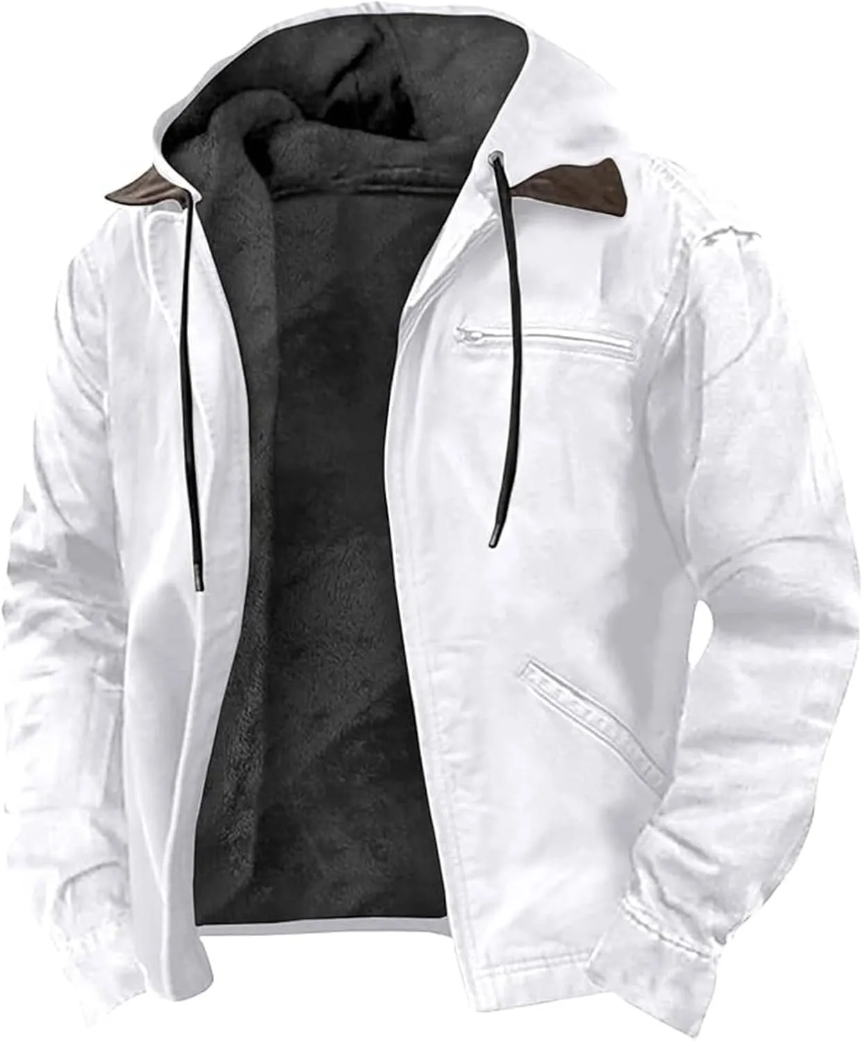 Men Winter Jacket Hoodies Fleece Lined Thick Warm Sweatshirt Outwear Zipper Casual Sherpa Coat with Pocket Plus Size