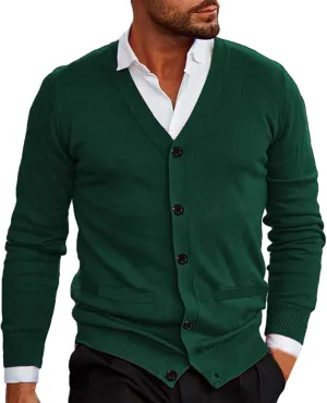Mens Button Down Knitted Cardigan Sweaters V Neck Long Sleeve Slim Fit Casual Ribbed Knit Textured Sweater S-XXL
