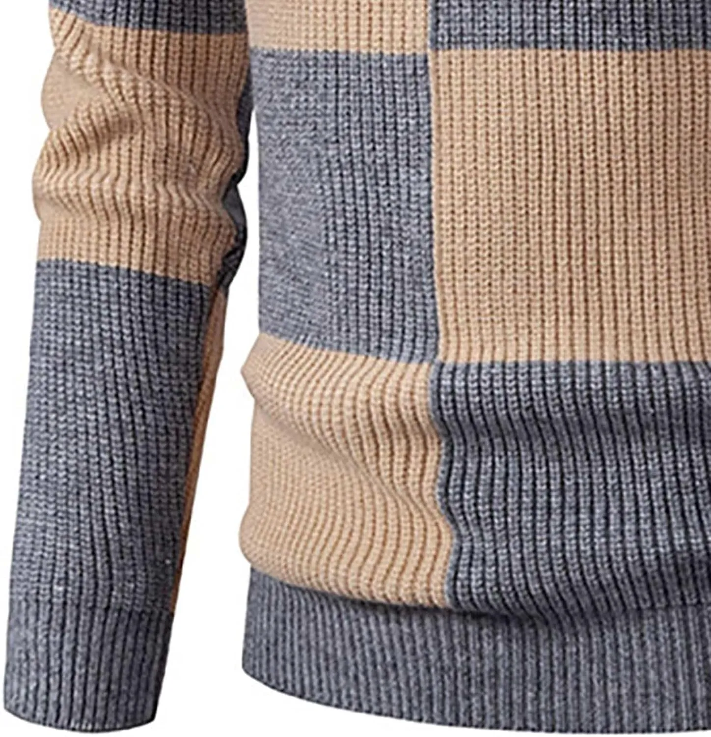 Mens Casual Turtleneck Sweaters Plus Size Trendy Colorblock Knitted Pullover Jumpers Fall Winter Warm Knitwear Tops