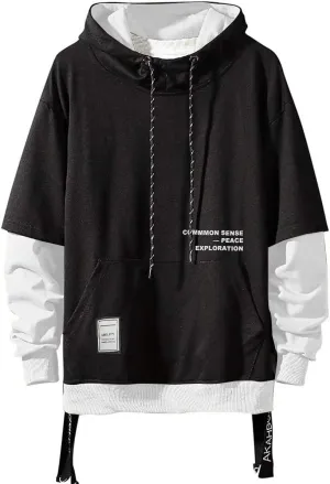 Mens Colorblock Pullover Casual Hoodie Hip Hop Tops Unisex Hooded Sweatshirt with Design