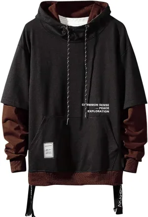 Mens Colorblock Pullover Casual Hoodie Hip Hop Tops Unisex Hooded Sweatshirt with Design