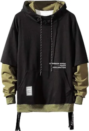 Mens Colorblock Pullover Casual Hoodie Hip Hop Tops Unisex Hooded Sweatshirt with Design