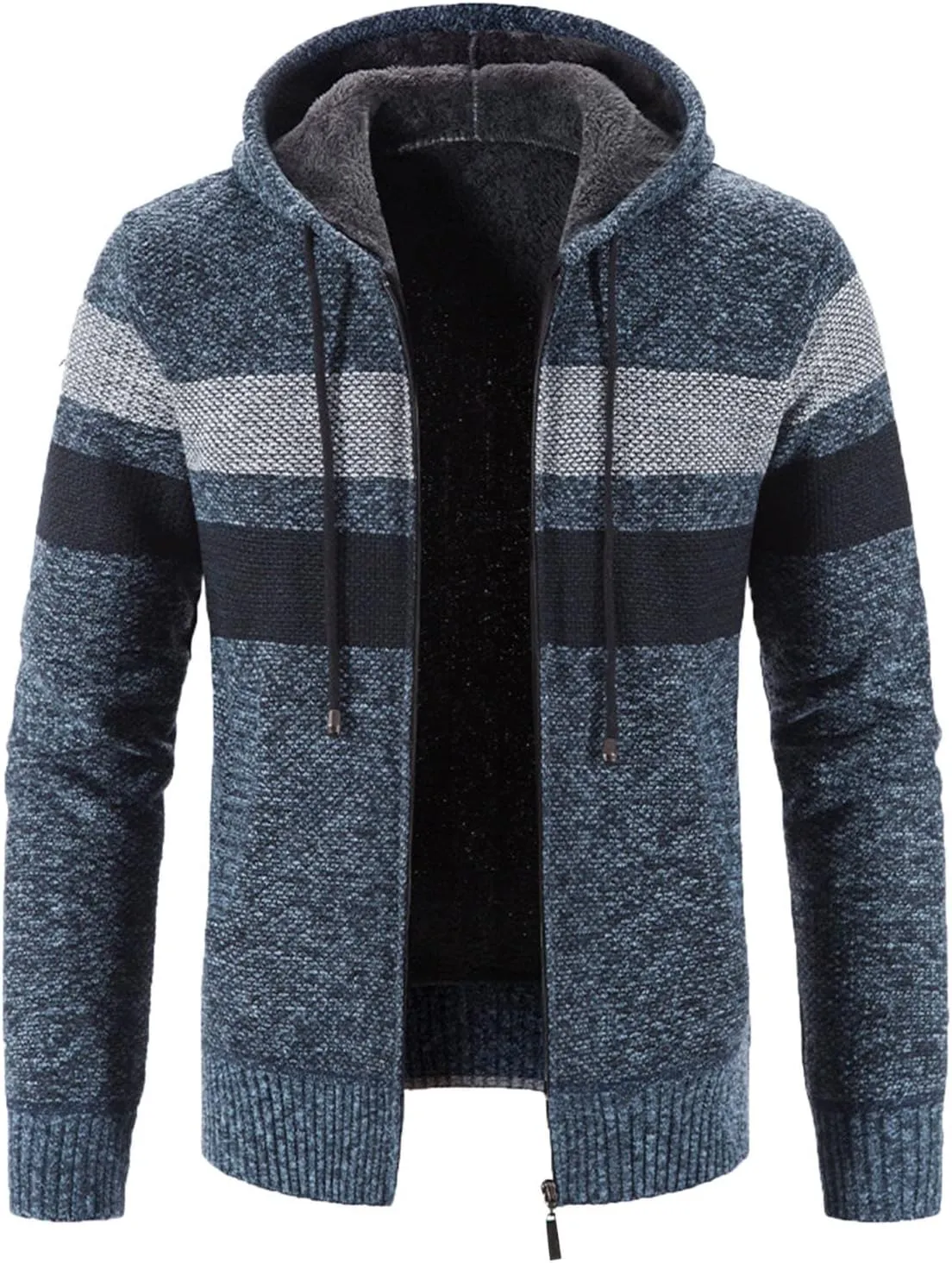 Men's Fleece Sweater Jackets Warm Zip Up Hooded Winter Coats Slim Fit Colorblock Padded Fuzzy Sherpa Jacket Hoodies
