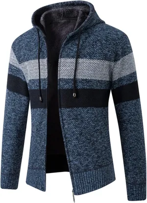 Men's Fleece Sweater Jackets Warm Zip Up Hooded Winter Coats Slim Fit Colorblock Padded Fuzzy Sherpa Jacket Hoodies