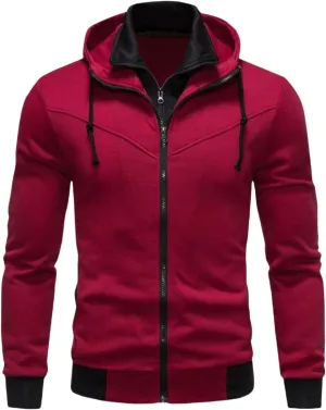 Men's Full Zip Fleece Hoodie Zippered Color Block Hooded Jackets Slim Fit Long Sleeve Lightweight Sweatshirt Fall Tops