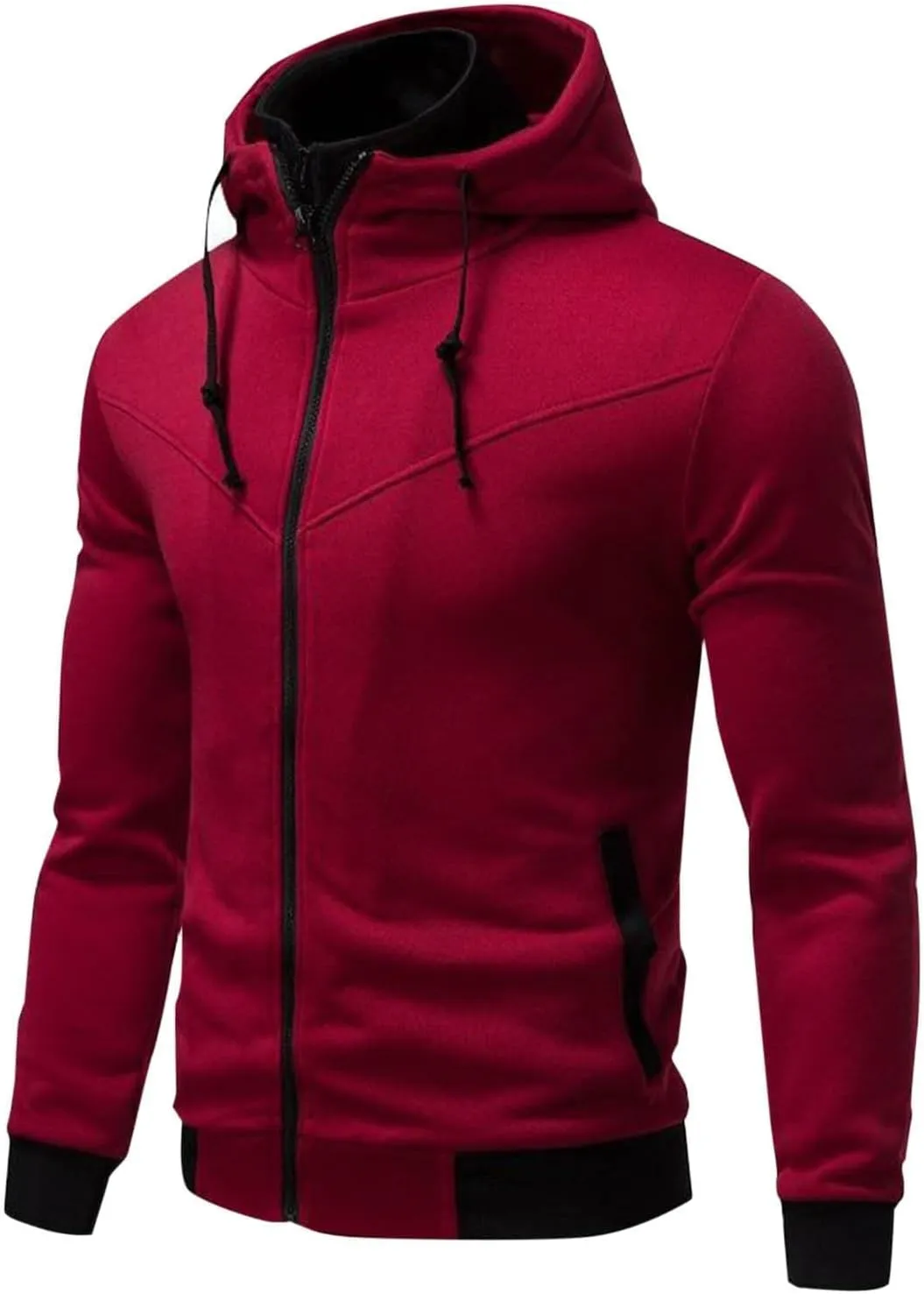 Men's Full Zip Fleece Hoodie Zippered Color Block Hooded Jackets Slim Fit Long Sleeve Lightweight Sweatshirt Fall Tops