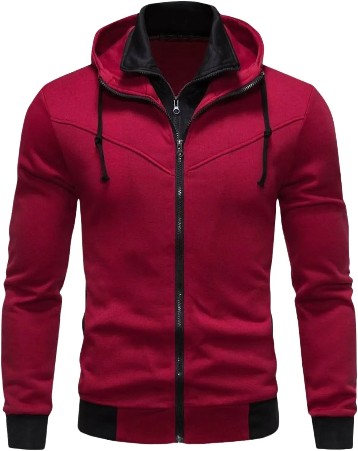 Men's Full Zip Fleece Hoodie Zippered Color Block Hooded Jackets Slim Fit Long Sleeve Lightweight Sweatshirt Fall Tops