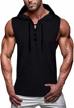 Mens Hoodie Men's Workout Hooded Tank Tops Sports Training Sleeveless Gym Hoodies Bodybuilding Cut Off Muscle Shirts
