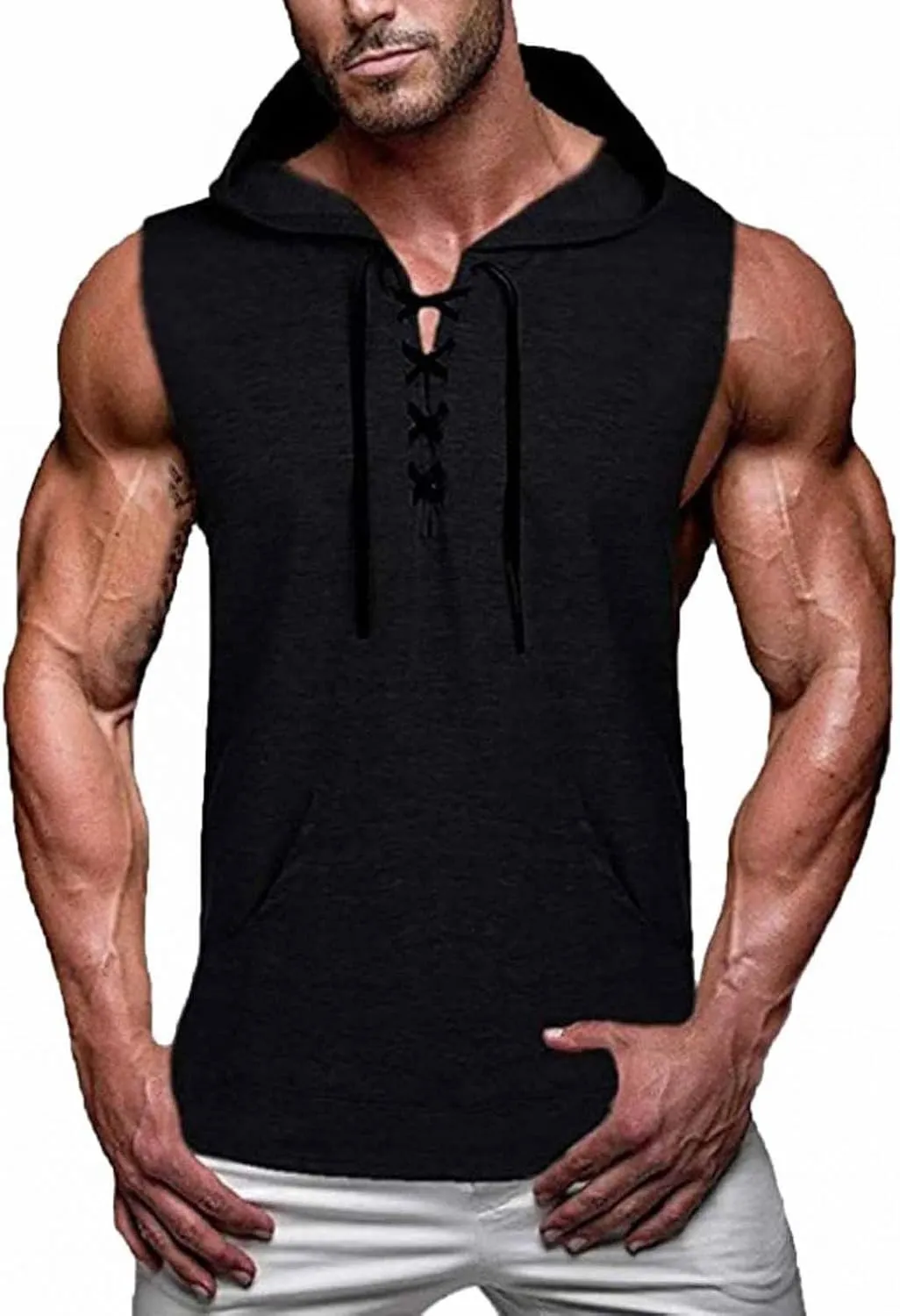 Mens Hoodie Men's Workout Hooded Tank Tops Sports Training Sleeveless Gym Hoodies Bodybuilding Cut Off Muscle Shirts