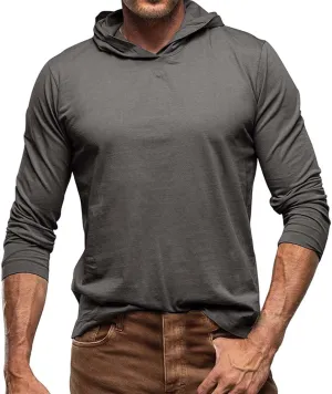 Men's Lightweight Hoodie Fashion Athletic Gym Workout Long Sleeve Pullover Tops Sport Running Solid Color Sweatshirt