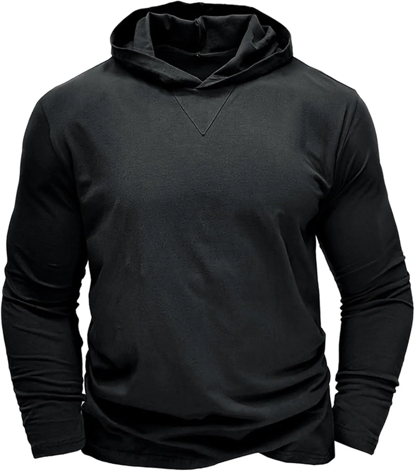 Men's Lightweight Hoodie Fashion Athletic Gym Workout Long Sleeve Pullover Tops Sport Running Solid Color Sweatshirt