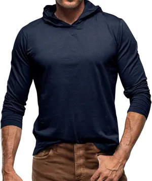 Men's Lightweight Hoodie Fashion Athletic Gym Workout Long Sleeve Pullover Tops Sport Running Solid Color Sweatshirt