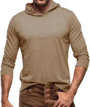 Men's Lightweight Hoodie Fashion Athletic Gym Workout Long Sleeve Pullover Tops Sport Running Solid Color Sweatshirt